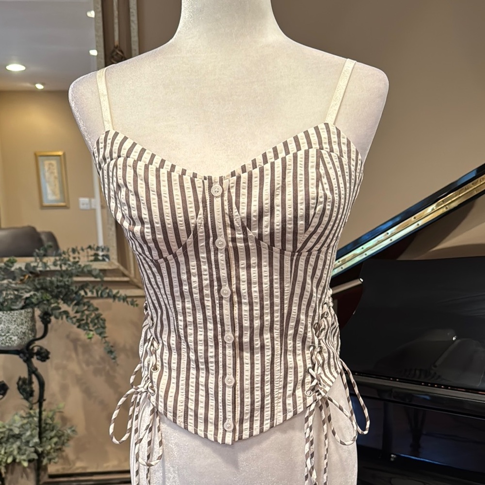 NWT Striped Corset Top with Tie Detail